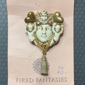 FIRED FANTASIES fired stoneware artist made Pin. Cream and Gold